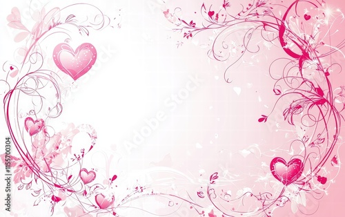 A white and pink gradient background with delicate heart borders and a blank area for text, for Saint Valentines Day