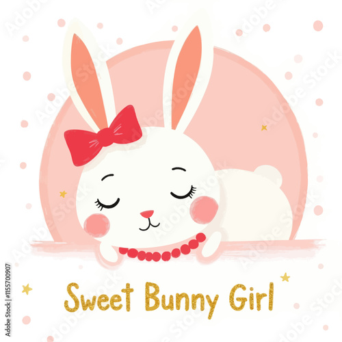 Adorable Bunny with Bow and Pearls