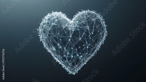The heart rate is a hologram. The heart rate consists of polygons, triangles of dots and lines. The heart rate icon with a low polygonal connection structure. The vector of the technology concept.
