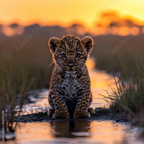 Sunset Leopard Cub Wildlife Photo