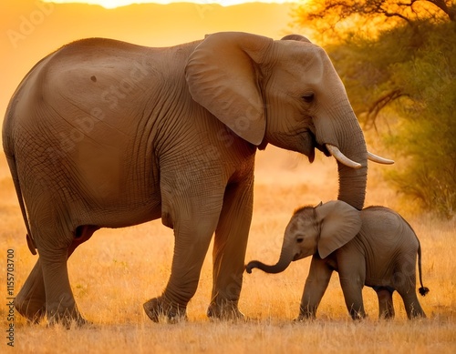 mother elephants in the wild with baby elephant