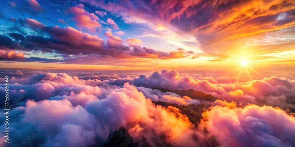 Fototapeta premium Soft pink AI-generated cloudscape; majestic fluffy formations viewed from a drone's perspective.