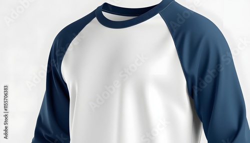 Raglan 3/4 Sleeve Shirt Mockup, close-up. isolated with white shades photo