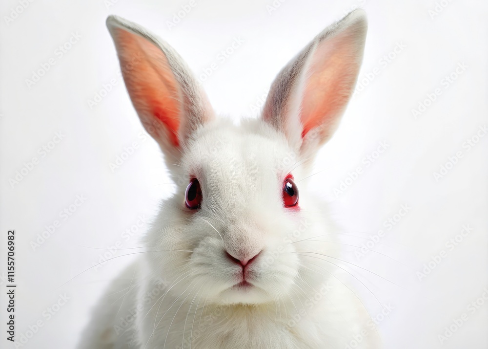 Surreal close-up: a miniature white rabbit with crimson eyes, tilt-shift photography creates a fantasy world. Surreal close-up: a miniature white rabbit with crimson eyes, tilt-shift photography creates a fantasy world.