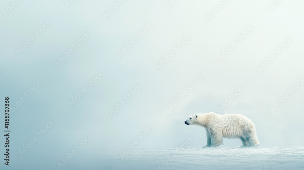 polar bear standing on icy terrain in serene, misty landscape evokes sense of tranquility and isolation polar bear standing on icy terrain in serene, misty landscape evokes sense of tranquility and isolation