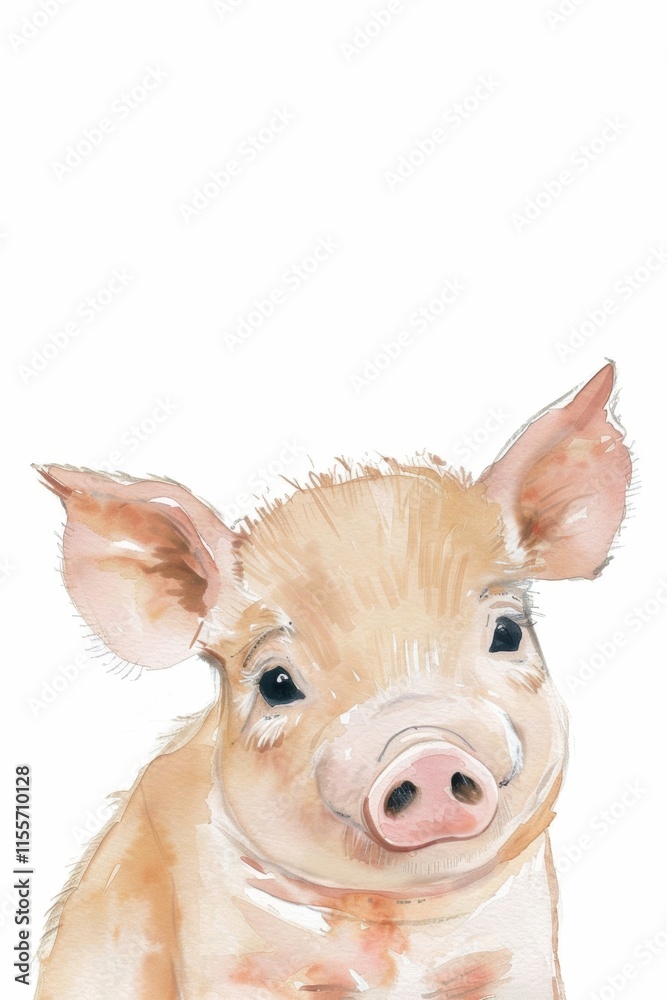 Watercolor illustration of a cute baby pig in a minimalist boho style perfect for nursery decor Watercolor illustration of a cute baby pig in a minimalist boho style perfect for nursery decor