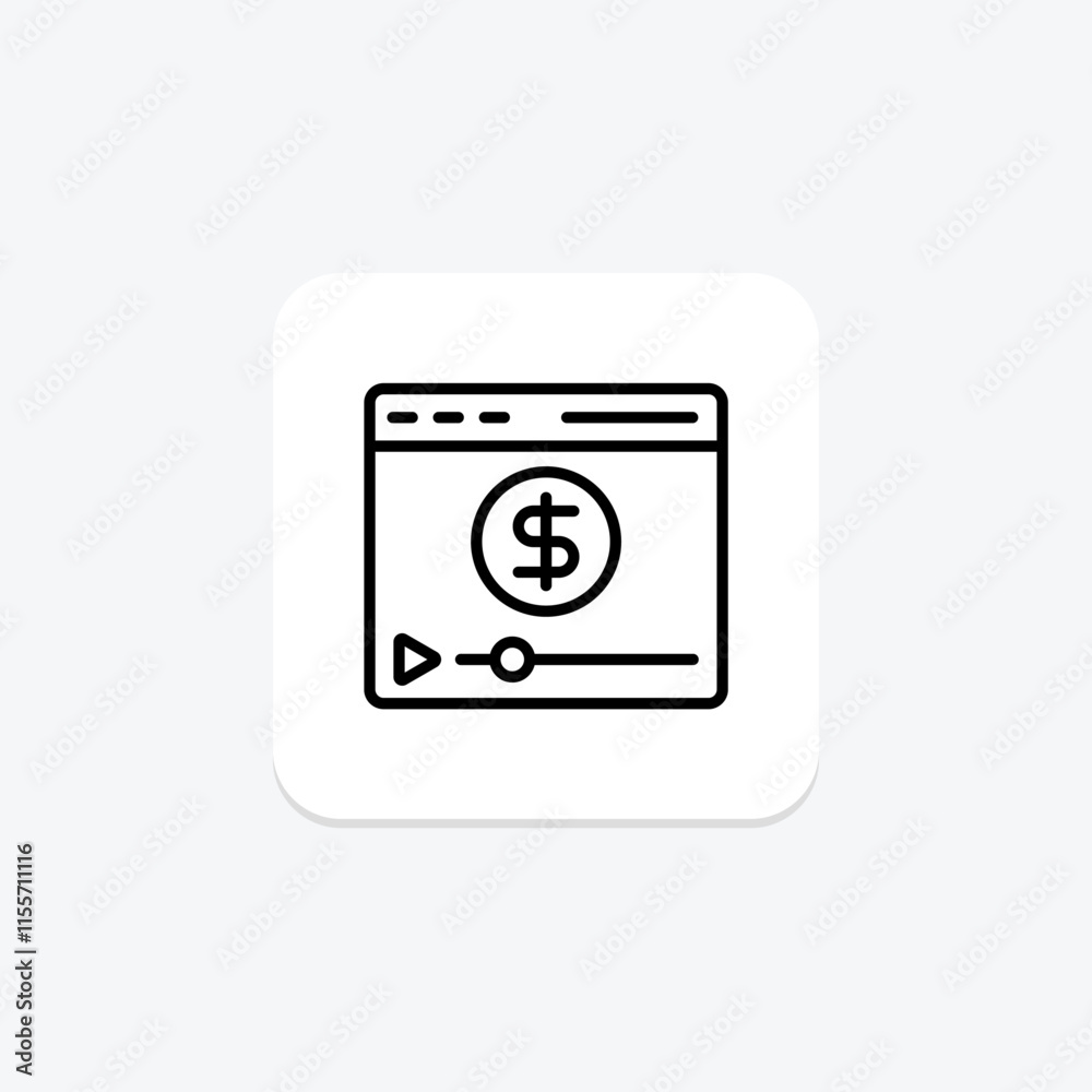 Video Monetizatio line icon , vector, pixel perfect, illustrator file Video Monetizatio line icon , vector, pixel perfect, illustrator file