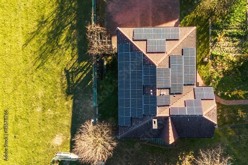 Sustainable rooftop solar panels harnessing sunligh photo