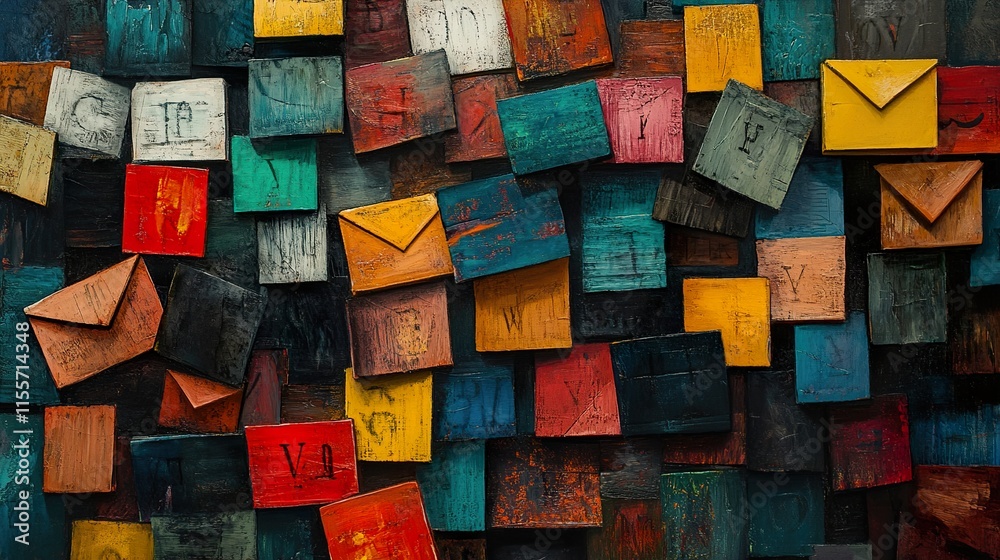 Colorful Abstract Collage of Envelopes and Letters Colorful Abstract Collage of Envelopes and Letters