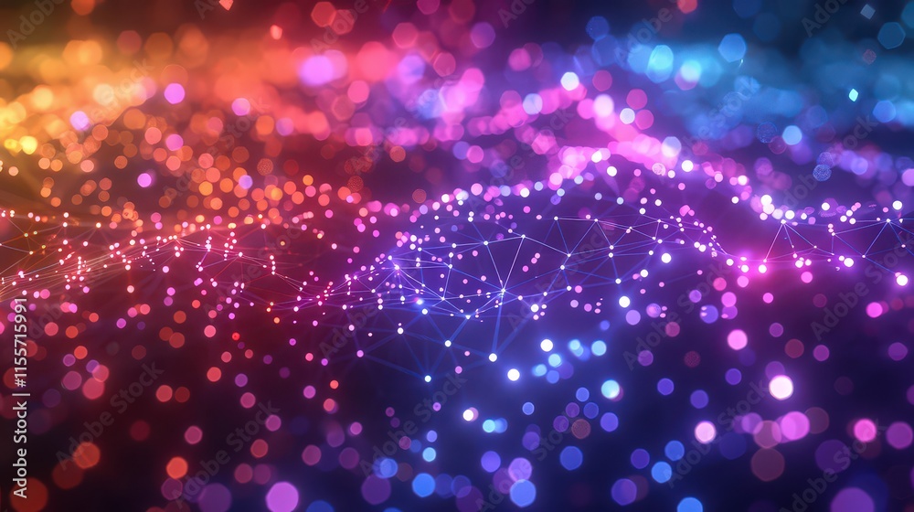 Glowing neon abstract data points forming a digital web in multicolors Glowing neon abstract data points forming a digital web in multicolors