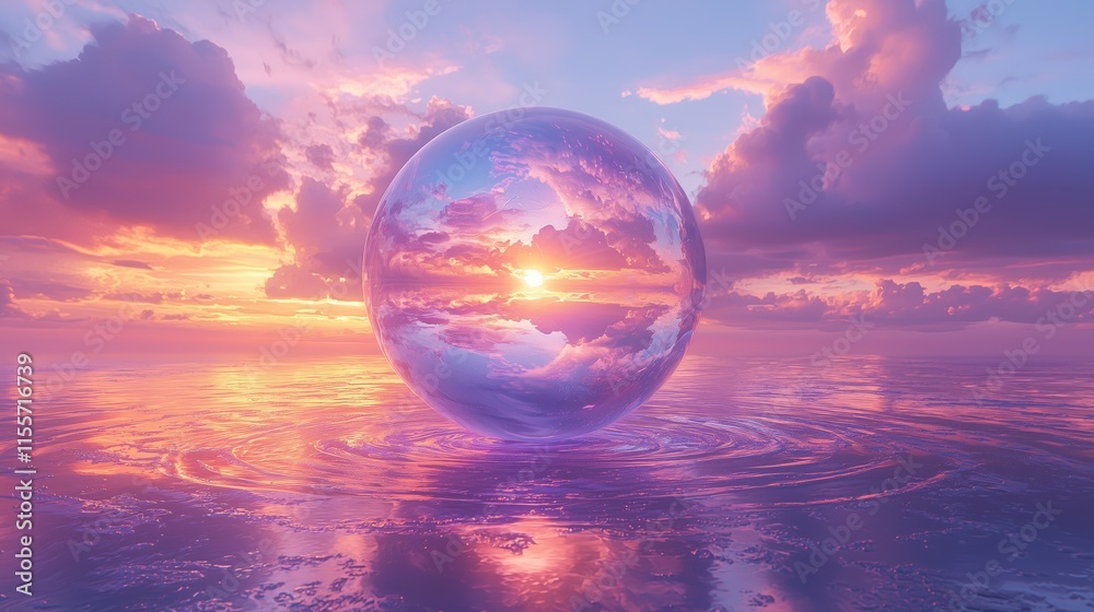 Ethereal Reflection of Sunset in a Floating Crystal Sphere Ethereal Reflection of Sunset in a Floating Crystal Sphere