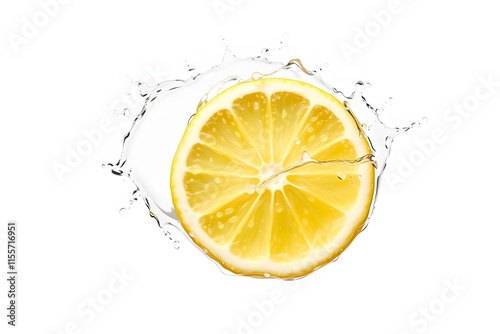 A lemon slice splashes into water, highlighting freshness and zest.