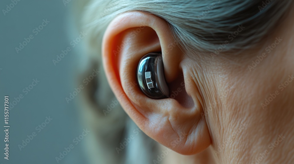 Fototapeta premium Hearing aid enhancing hearing for senior