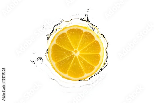 A vibrant lemon slice surrounded by splashes of water, emphasizing freshness and zest.