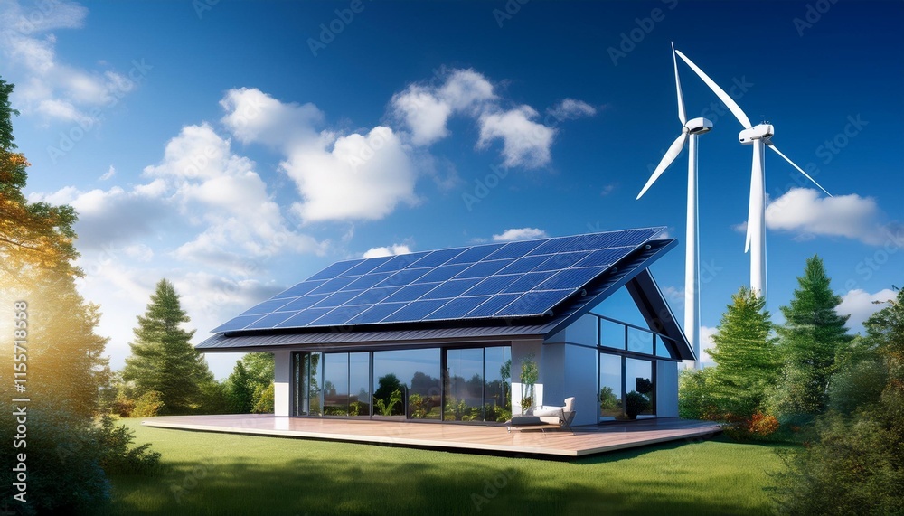 Obraz premium wind turbine and solar panel