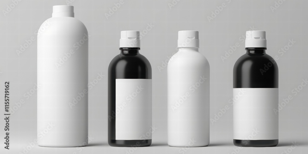 Blank Product Labels on Various Bottles for Design Purposes Blank Product Labels on Various Bottles for Design Purposes