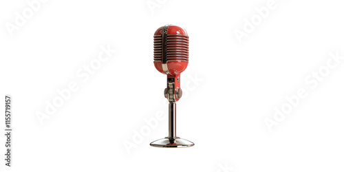 Vintage Red Microphone with Stand Isolated on Transparent Background photo