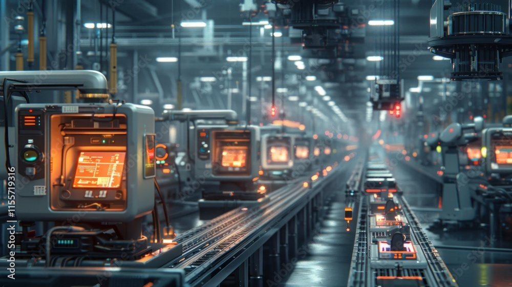 Futuristic Factory Assembly Line: A Glimpse into Automated Production Futuristic Factory Assembly Line: A Glimpse into Automated Production