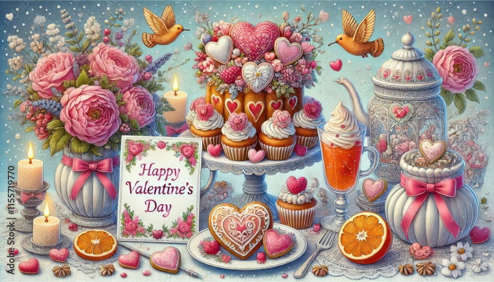 Fototapeta premium valentine day cupcakes content created with generative AI software.