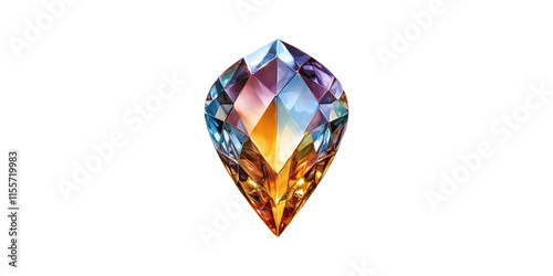 Colorful crystal gem with faceted surface isolated on transparent background