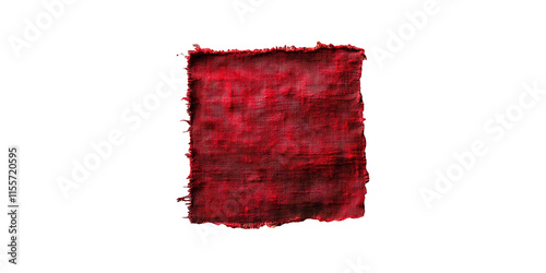 Red frayed fabric patch isolated on transparent background