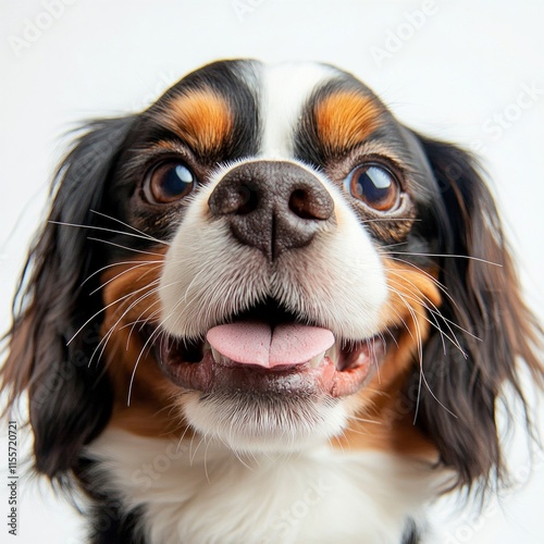 Close-up of happy cavalier king charles spaniel with tongue out