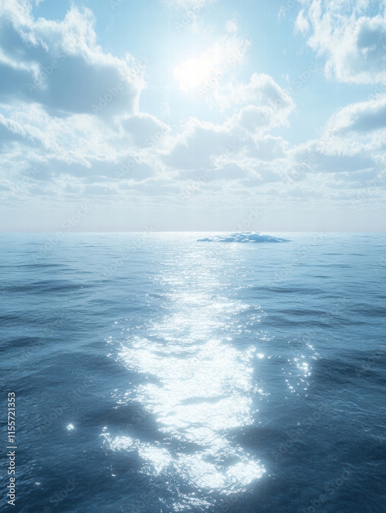 Obraz premium Melting iceberg floats serenely in a vast blue ocean under a bright sky. Generative AI