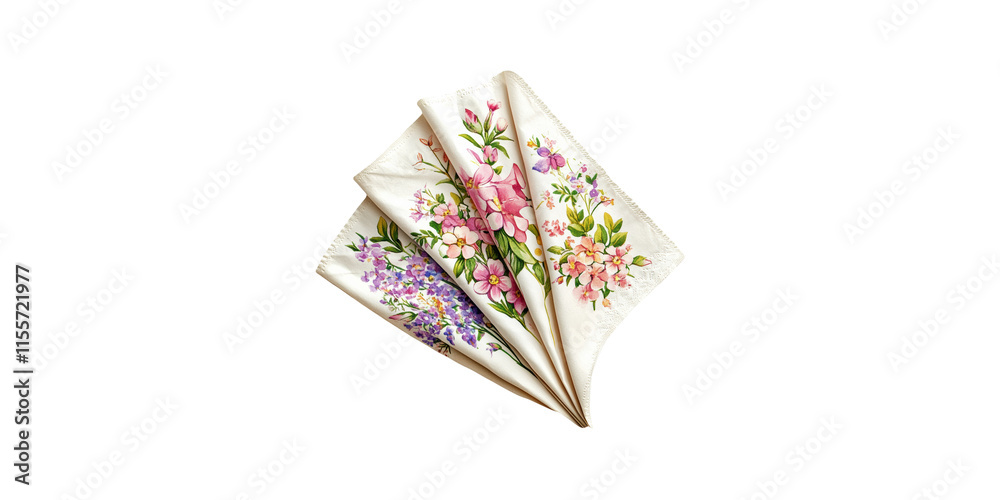 Folded Floral Napkins With Spring Design Isolated on Transparent Background Folded Floral Napkins With Spring Design Isolated on Transparent Background