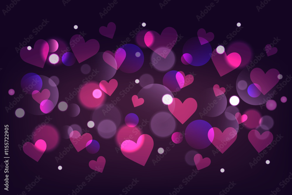 Abstract background with hearts.  The bokeh effect. Texture for Valentine's Day.