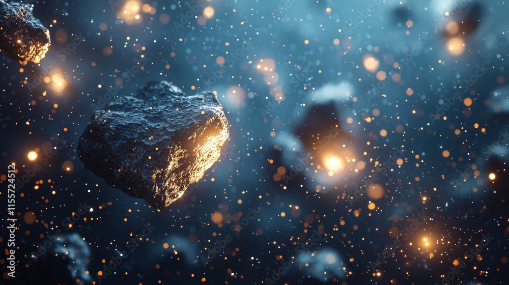 Obraz premium Celestial Rocks Floating in a Starry Cosmic Background