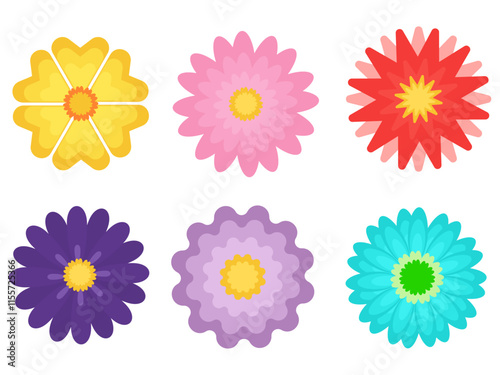 Set of colorful spring flowers vectors isolated on background. Set of flowers in different colors for spring season as graphic elements and decorations. Vector illustration.