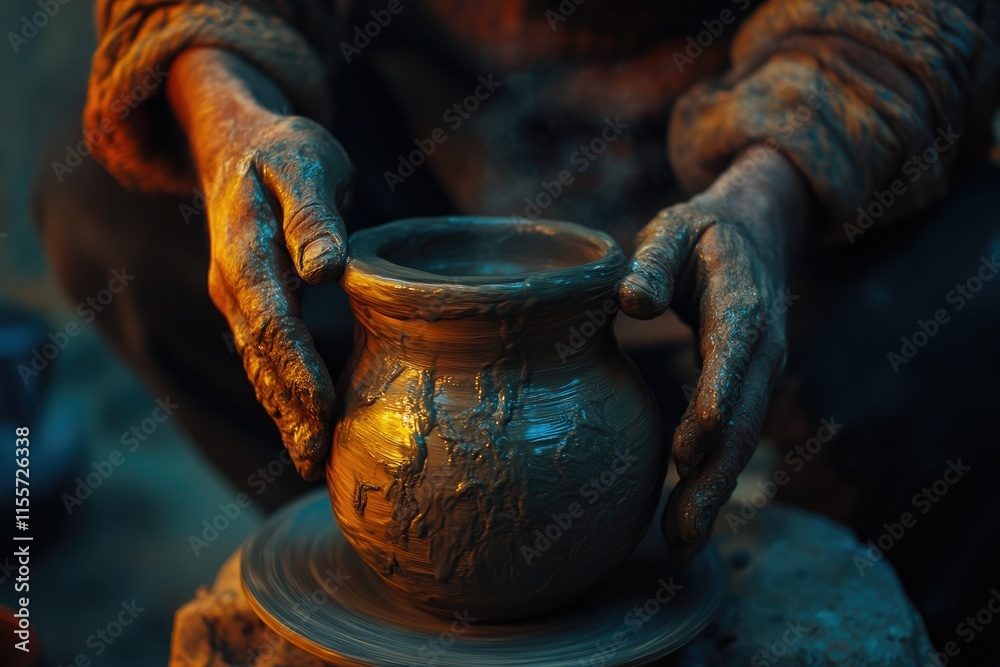 Artisan creating art on pottery wheel Artisan creating art on pottery wheel