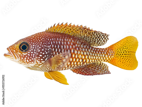 Colorful Spotted Fish with Striped Patterns on Transparent Background photo