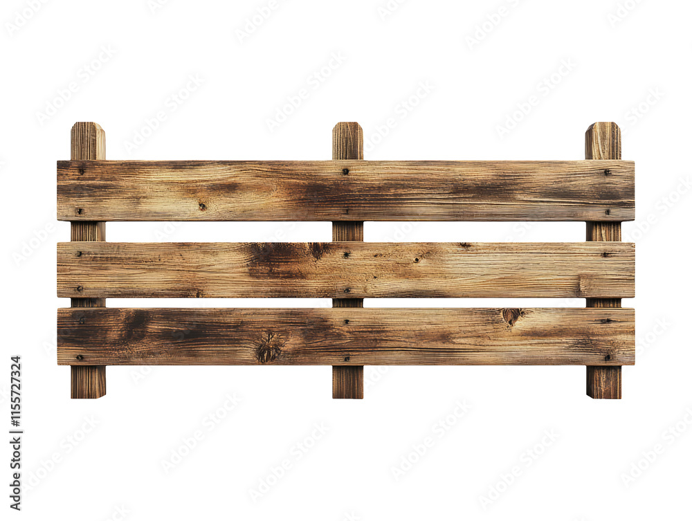 Horizontal Wooden Fence with Rustic Design Front View Isolated Horizontal Wooden Fence with Rustic Design Front View Isolated