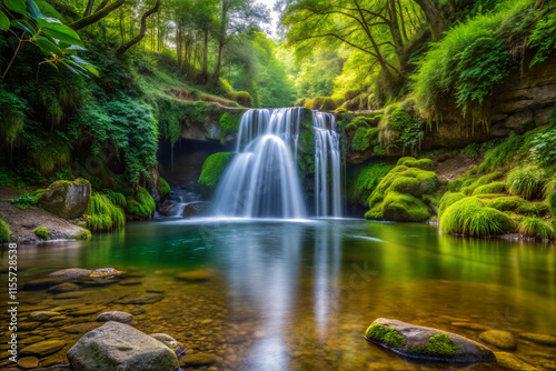 Serene Forest Waterfall Cascading into a Peaceful Pool