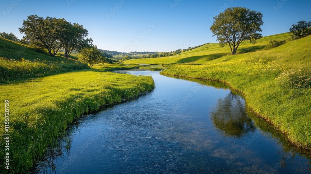 Serene River Landscape: A Picturesque Scene of Tranquility Serene River Landscape: A Picturesque Scene of Tranquility