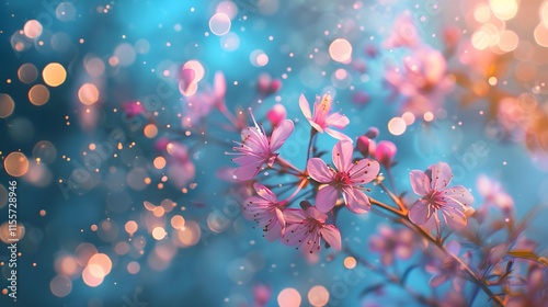Soft Blooming Pink Flowers with Bokeh Background in Pastel Tones