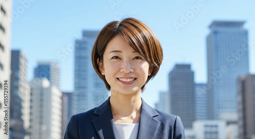 Free Download Modern Japanese Woman with Short Hair: Professionalism and Ambition in the Cityscape - GFXLoad