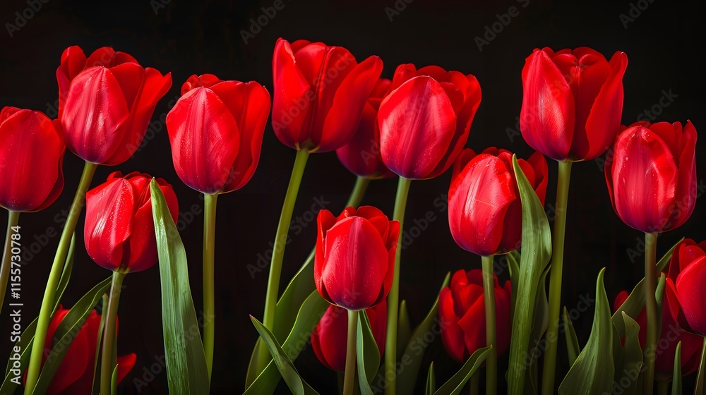 Obraz premium Vibrant Red Tulips against a Dark Background for Floral Decoration