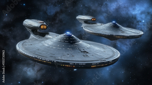 Exploring the Cosmos: A Journey with Two Futuristic Starships photo