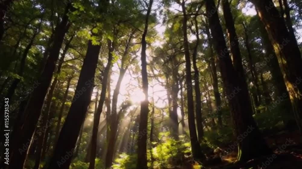 Sunlight Breaking Through the Forest Canopy Low Angle Motion Sunlight Breaking Through the Forest Canopy Low Angle Motion