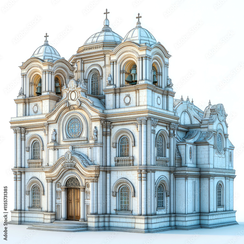 Elegant white church architectural 3D model. Elegant white church architectural 3D model.