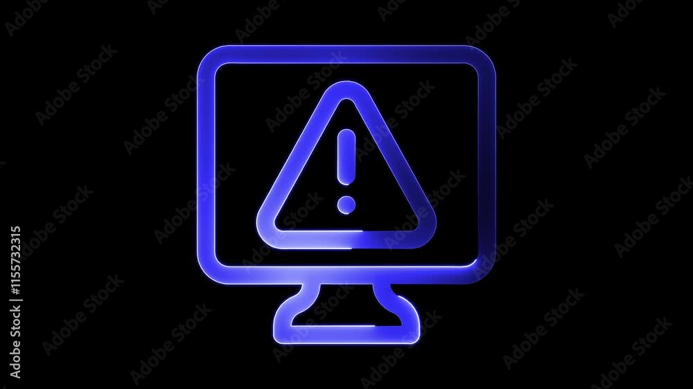 Alert icon animation by blue color neon on black background. Alert icon animation by blue color neon on black background.