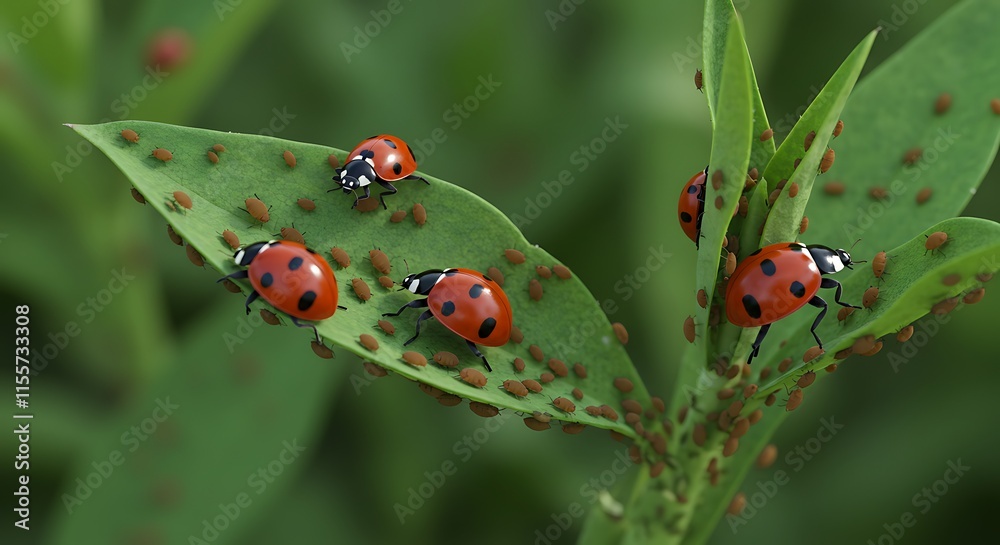Fototapeta premium Ladybugs Arrive as Natural Pest Control in Aphid Infested Garden
