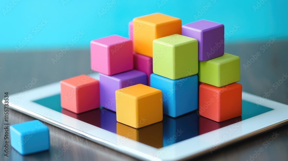 Lean Six Sigma business concept represented with colorful building blocks on a tablet screen illustrating innovative problem-solving strategies. Lean Six Sigma business concept represented with colorful building blocks on a tablet screen illustrating innovative problem-solving strategies.