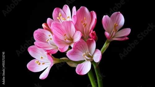 Delicate pink flower blossoms against a black background showcasing nature's beauty and elegance in floral design. photo