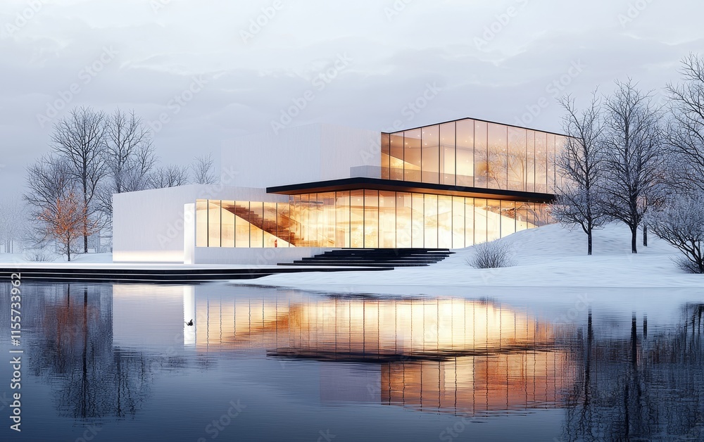 Modern Glass House Winter Reflection Luxury Architecture Design Modern Glass House Winter Reflection Luxury Architecture Design