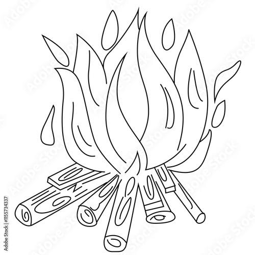 Cute cartoon hand drawn vector campfire coloring page.