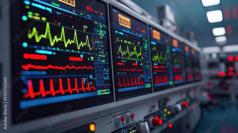 Hightech emergency department with digital screens and monitoring systems, modern lifesaving equipment Hightech emergency department with digital screens and monitoring systems, modern lifesaving equipment