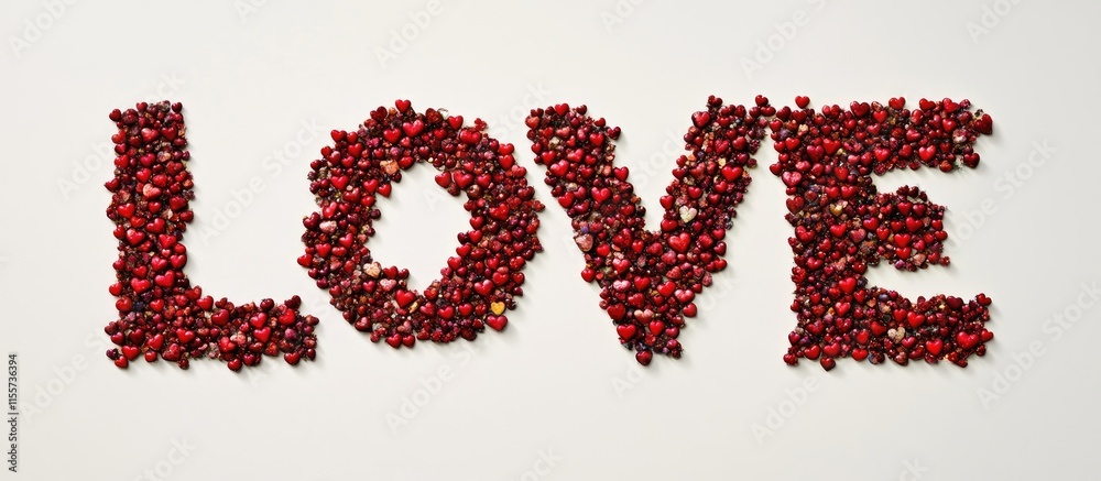 Red hearts arranged to spell the word LOVE on a white background symbolizing affection and celebration of love and holidays. Red hearts arranged to spell the word LOVE on a white background symbolizing affection and celebration of love and holidays.